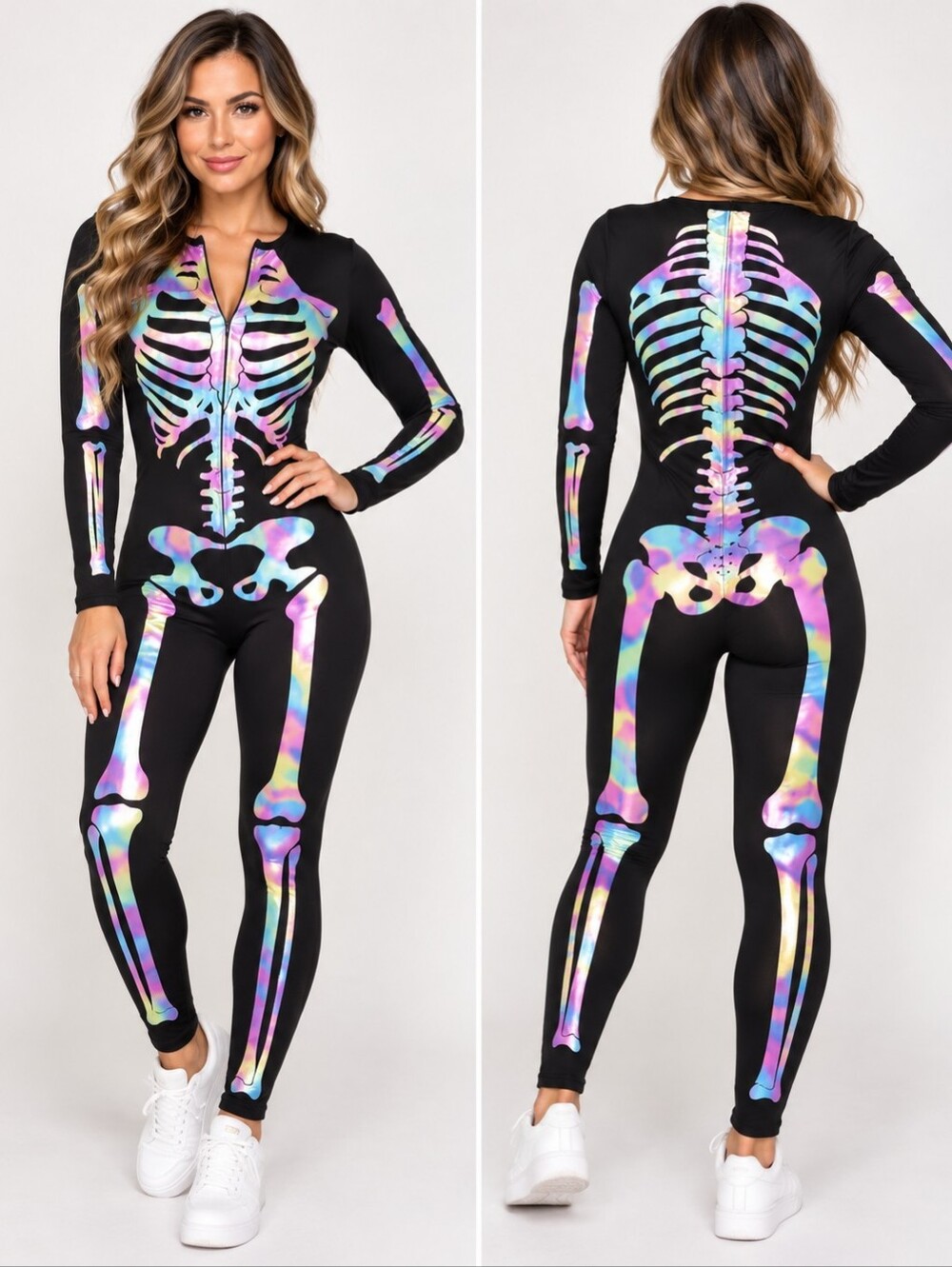 NWT Tipsy Elves Iridescent Skeleton Bodysuit Costume Small Halloween
